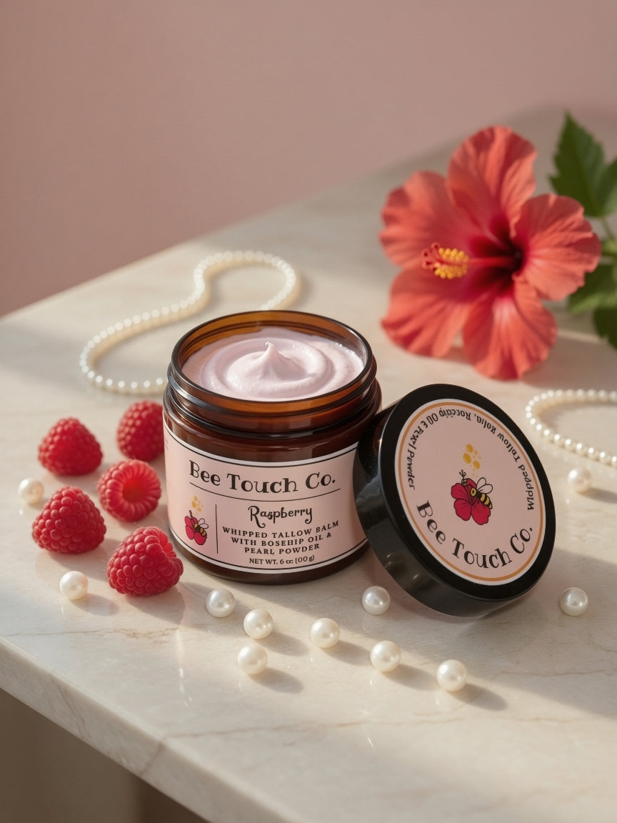 Raspberry Whipped Tallow Balm with Rosehip Oil & Pearl Powder