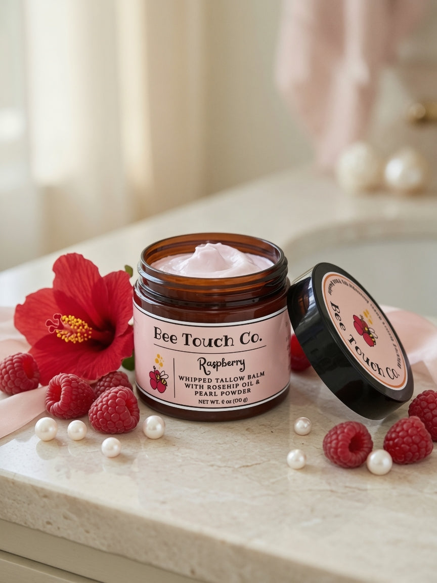 Raspberry Whipped Tallow Balm with Rosehip Oil & Pearl Powder